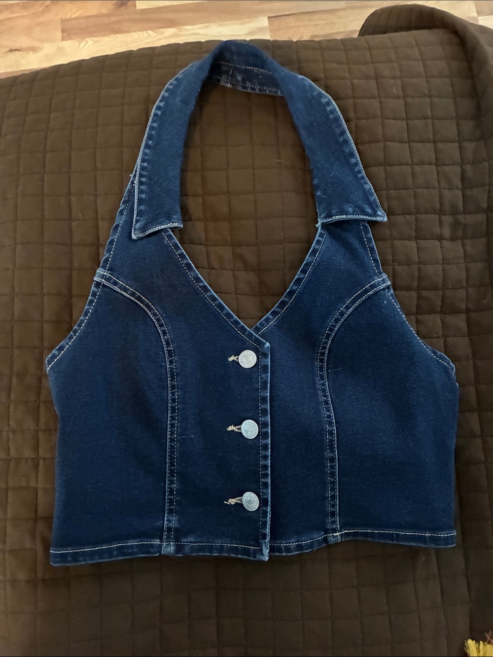 Signature 8 Dark Blue Denim Halter Vest Top